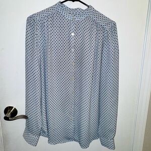 LOFT Blue Button Up Blouse with Diamond Pattern